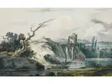 Landschaft mit Fischern in Einem Boot auf Einem Fluss by gen. Moreau l'Ainé Louis Gabriel I Moreau, watercolor, sold Sep 2015