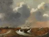 Segelschiffe auf Stürmischer see by Claes Claesz. Wou, oil on panel, sold Sep 2023
