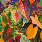 Untitled (Tropical Leaves) by Alan McCorkle, oil on canvas, sold Oct 2024