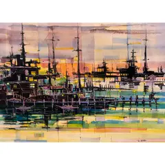 Piers at Sunset by Robert Inman, watercolor, sold Oct 2024