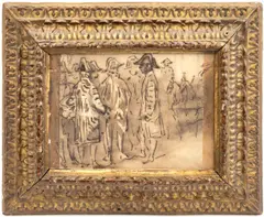 A Group of Officers in Conversation by Constantin Guys, 1800s, Graphite and Ink on Paper, sold Jan 2026