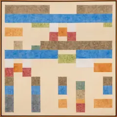 Geometric Grid Abstract Composition by Ellen Banks, 1984, Mixed Media on Canvas, sold Jan 2026