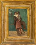Couple Embracing in an Interior Scene by Raphael Soyer, Oil on Canvas, sold Jan 2026