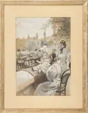 Figural Courtyard Landscape Scene by Louis Van Parys, Gouache, sold Jan 2026