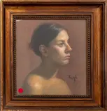 Portrait of Woman by Kathleen Coyle, 1976, Oil Pastel on Gray Toned Paper, sold Jan 2026