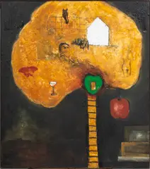 Corrales by Kim Krupnick, mixed media on board, sold Oct 2024