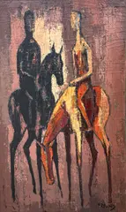 Untitled by Robert Freund, Oil on Canvas 38.5"x23" Image. 42"x26.5" Framed. Stable craquelure throughout, sold Jul 2026