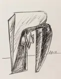 Abstract Expressionist Sculpture Study Sketch by Seymour Lipton, 1980, Oil Crayon on Paper, sold Jan 2026