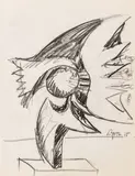 Abstract Expressionist Sculpture Study Sketch by Seymour Lipton, 1955, Oil Crayon on Paper, sold Jan 2026