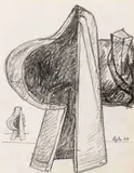 Abstract Expressionist Sculpture Study Sketch by Seymour Lipton, 1968, Oil Crayon on Paper, sold Jan 2026