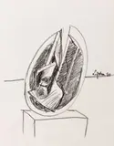 Abstract Expressionist Sculpture Study Sketch by Seymour Lipton, 1980, Oil Crayon on Paper, sold Jan 2026