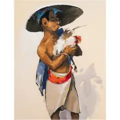 Javanese Native with Chicken by Gerard Pieter Adolfs, circa 1945, gouache on board, sold Nov 2024