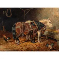 Work Horses in a Stable by Albert Clark, oil on canvas, sold Nov 2024