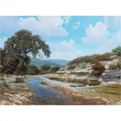 Untitled (Texas Bluebonnets by a Stream) by William A. Slaughter, 1974, oil on canvas, sold Nov 2024
