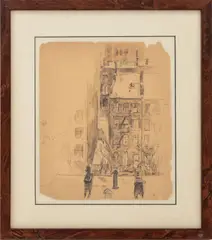 City Block Apartments by Samuel Cahan, Ink Wash on Paper, sold Feb 2026