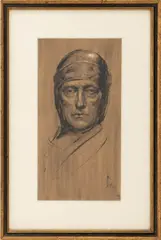 Portrait of a Warrior by Samuel Cahan, 1914, Ink on Paper with White Highlights, sold Feb 2026