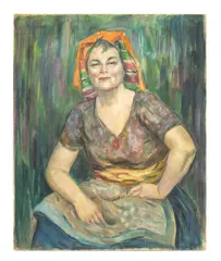 Portrait of a Woman with Headdress by Samuel Cahan, Oil on Canvas, sold Feb 2026