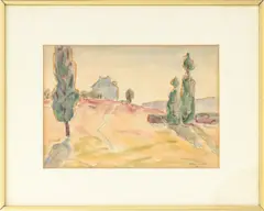 Cottage in a Field by Allen Tucker, 1925, Watercolor on Paper, sold Feb 2026