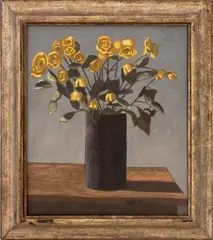 Yellow Roses Still Life Scene by Mihai Stancescu, Oil on Canvas, sold Feb 2026