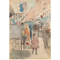 Eastside Street Scene by Jerome Myers, 1907, watercolor on paper, sold Dec 2024