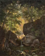 Waterfall in a Forest Interior by Henry Ford, 1875, oil on canvas, sold Dec 2024