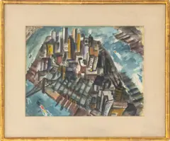 Aerial View of Manhattan by Nathaniel Dirk, 1929, Watercolor on Paper, sold Feb 2026