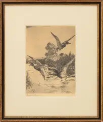 Startled Ducks by Frank Weston Benson, 1930, Etching, sold Feb 2026