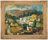 Village Landscape Scene by Jacob Eisenscher, Oil on Canvas, sold Feb 2026