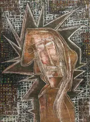 Santo No. 2 by Cady Wells, 1968, mixed media with black India ink washes, sold Dec 2024