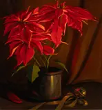 Still Life with Poinsettias by Alan McCorkle, oil on canvas, sold Dec 2024