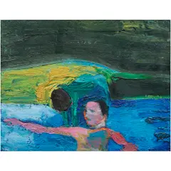 Untitled (Swimming) by Theophilus Brown, 1961, oil on board, sold Dec 2024