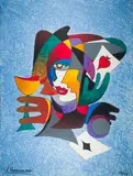 Abstract Face with Cards by Anatole Krasnyansky, lithograph, sold Nov 2024