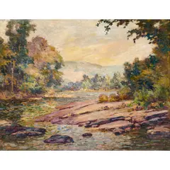 Landscape with Stream by Frederick James Boston, oil on canvas, sold Nov 2024