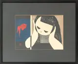 Girl and Goldfish by Kaoru Kawano, Woodcut Print in Colors, sold Mar 2026