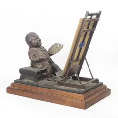 The Painter by Don Hedin, bronze and mixed media sculpture on wood base, sold Nov 2024