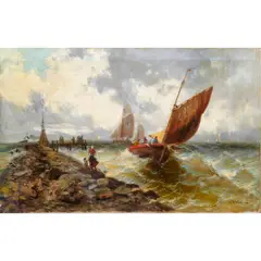 Untitled (Fishing Boats Leaving Port) by Theodore Alexander Weber, oil on canvas, sold Nov 2024