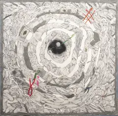 Untitled (With Few Exceptions) by William T. Wiley, 1973, mixed media on cloth affixed to canvas, sold Jan 2025