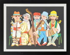 Musicians by Jovan Obican, Gouache on Paper, sold Feb 2026