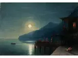 Türkischer Pavillon am Ufer mit Männern Beim Gebet bei Vollmond by Ivan Konstantinovich Aivazovsky, oil on canvas, sold Mar 2019