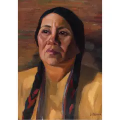 Portrait of a Native American Woman by Lawrence Brunner, oil on canvas affixed to board, sold Jan 2025
