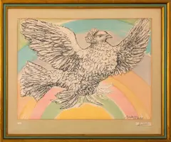 Colombe Volant (a l'Arc-en-Ciel)" [Flying Dove (in the Rainbow)] by Pablo Picasso, 1952, Lithograph in Colors, sold Mar 2026