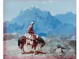 Reiter bei der Rast im Südrussischenhochgebirge by Stepan Kolesnikoff, 1879 - 1955, tempera, offered Dec 2016