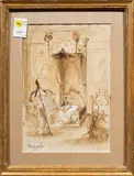Interior Palace Scene by Richard de Menocal, watercolor on paper, sold Dec 2024