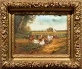Les Poulets by Jean Lescure, oil on canvas, sold Dec 2024