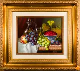 Still Life with Grapes by Imre Buvary, oil on board, sold Dec 2024