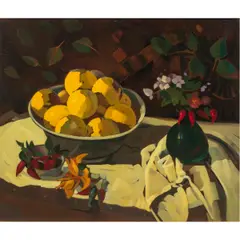 Still Life with Fruit and Flowers by Alan McCorkle, oil on canvas, sold Dec 2024