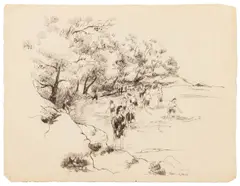 Figures in a Lake Scene by Irma Cavat, Ink on Fabriano Paper, sold Mar 2026
