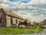 Bewohnte Landschaft mit Grasendem Pferd by Leonard Turzhansky, oil on canvas, offered Mar 2023
