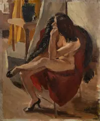 Seated Nude by Franklin C. Watkins, oil on canvas, sold Jan 2025
