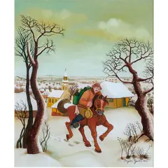 The Rider by Dragan Gaži, 1972, oil) on glass, sold Jan 2025